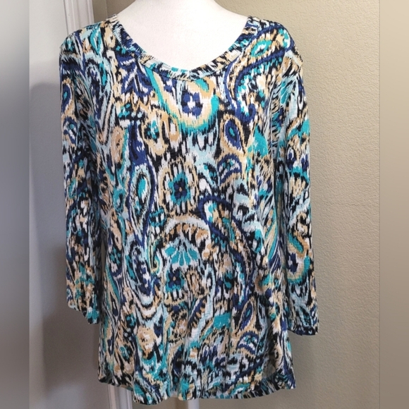 Chico's Tunic Blouse Size 2 (Large) Paisley 3/4 Sleeves - Picture 1 of 9